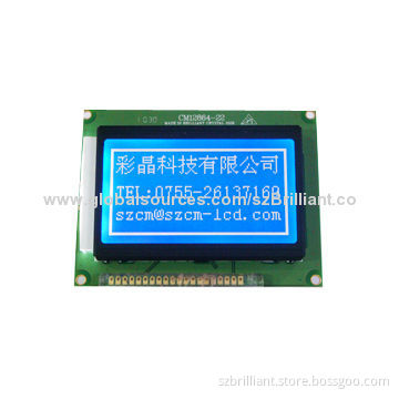 128 x 64 Dots Matrix LCD Module Display, STN Blue, COB Style with LED Backlight